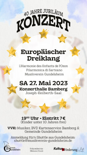 Plakat zum Konzert Europäischer Dreiklang am 27. Mai 2023 in der Konzerthalle Bamberg